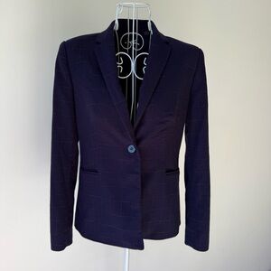 Tahari Navy Plaid Blazer Size 4 One Button Career Jacket Stretch Lined